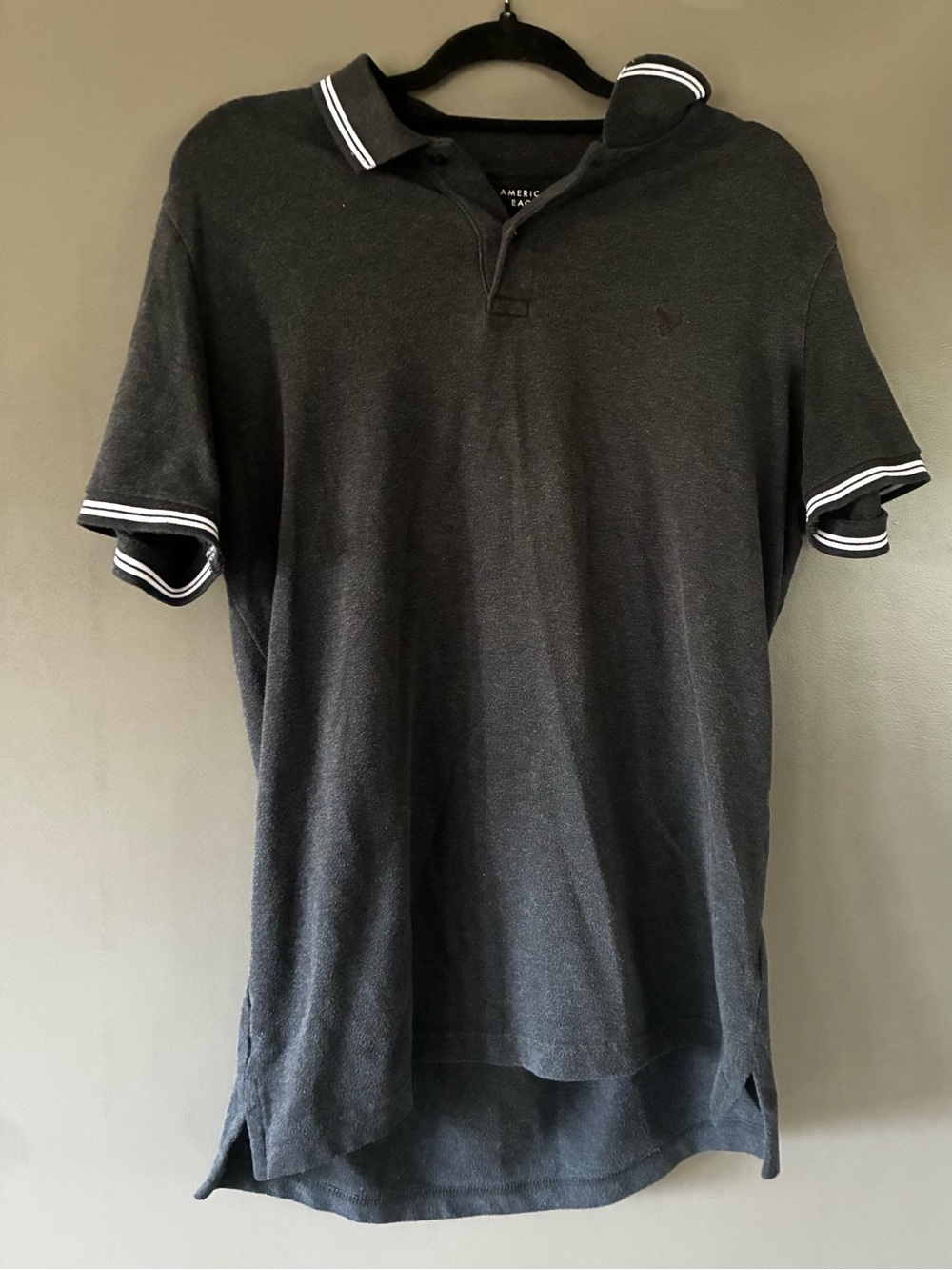American Eagle Outfitters Slim Fit Dark Gray Polo with White Trim